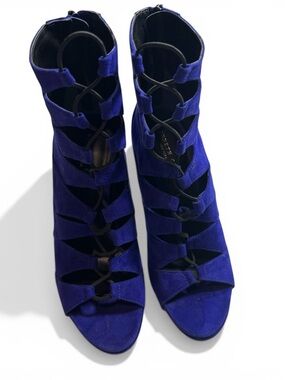 Kenneth Cole Electric Blue Suede Lace-Up Peep-Toe Booties